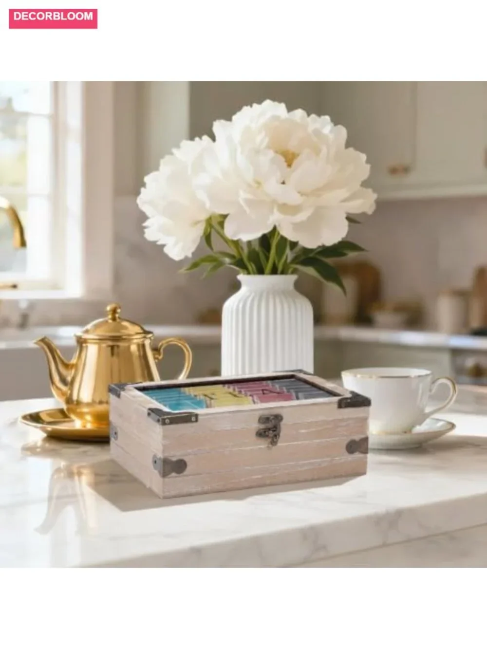 6 Grid Wooden Tea Bag Organizer Box with Clear Windows